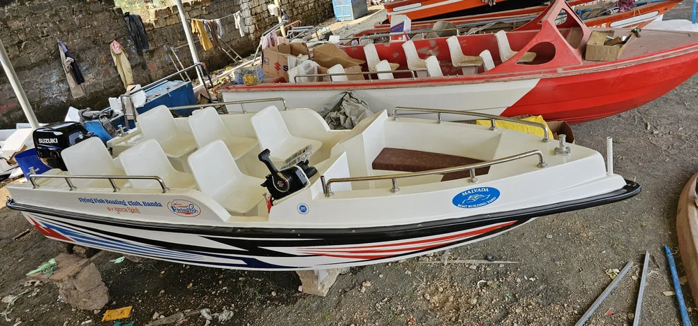 Anaconda FRP Boat, FRP boat with cabin, 10+2 seating capacity, fiberglass boat with cabin, boat for 12 people, durable FRP boat, boat with sleeping cabin, marine vessel with cabin, spacious passenger boat